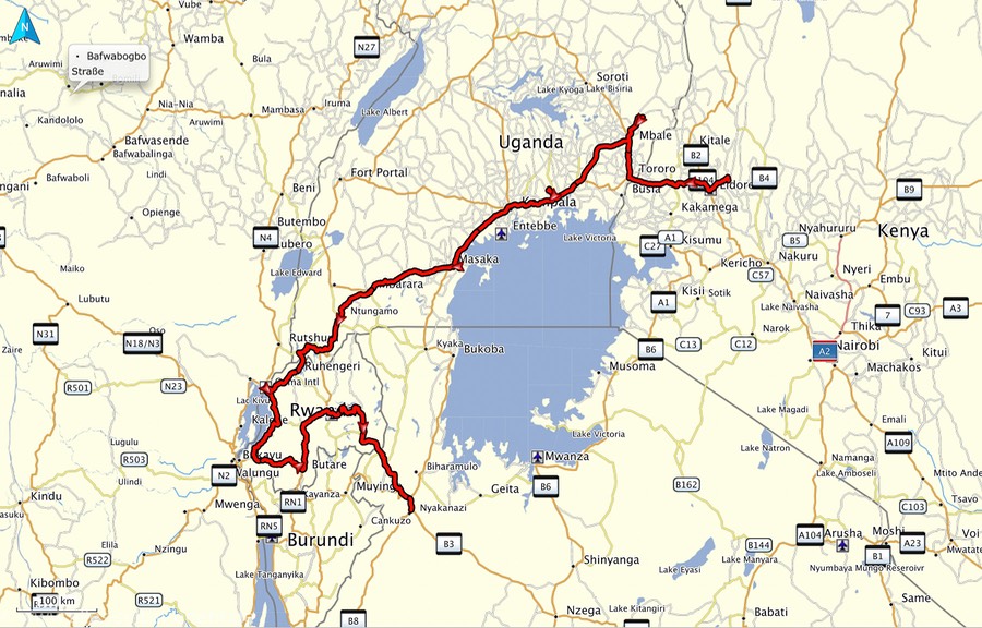 Route Uganda, Ruanda klein